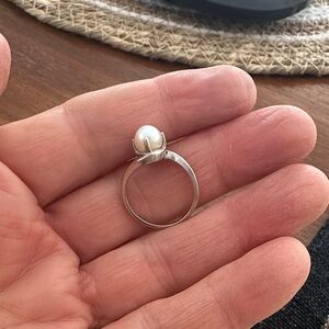 Vintage 14K White Gold Real Pearl Ring